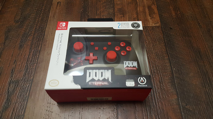 Doom Eternal branding featured in this PowerA wireless controller for Nintendo Switch in-box