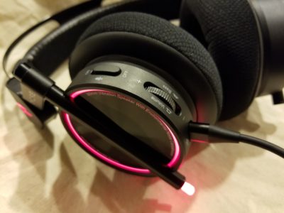 The LED illumination of the Spearhead VR headphones