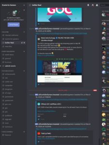 Events for Gamers' Discord channel main screen