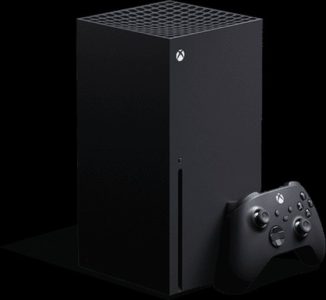 Xbox Series X console with controller on black background