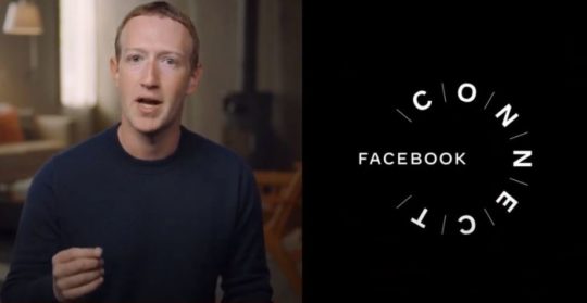 Mark Zuckerberg next to the Facebook Connect logo