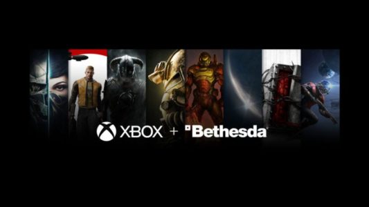 Xbox and Bethesda logos against a backdrop of Bethesda game characters