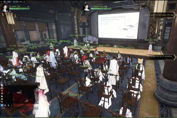 hundreds of attendees as in-game avatars attending the AI event