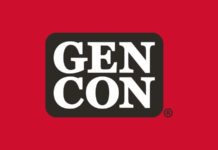 "Gen Con" logo on red background