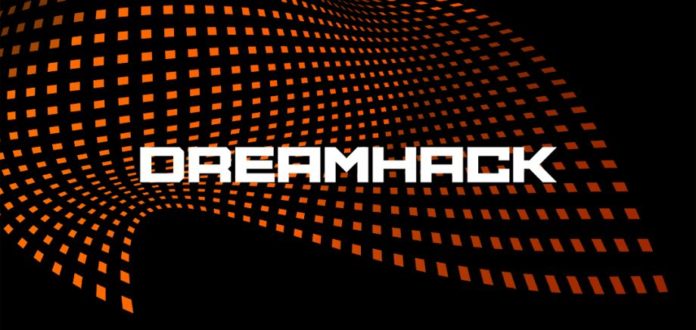 Dreamhack logo on orange and black pattern