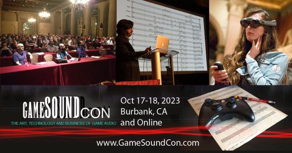 GameSoundCon 2023 banner, with images from past events