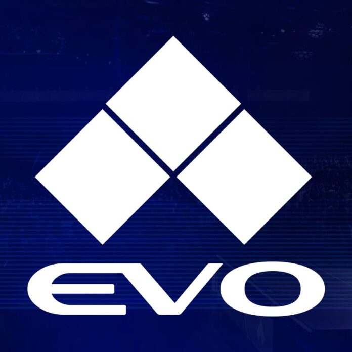 EVO logo on a dark blue background.