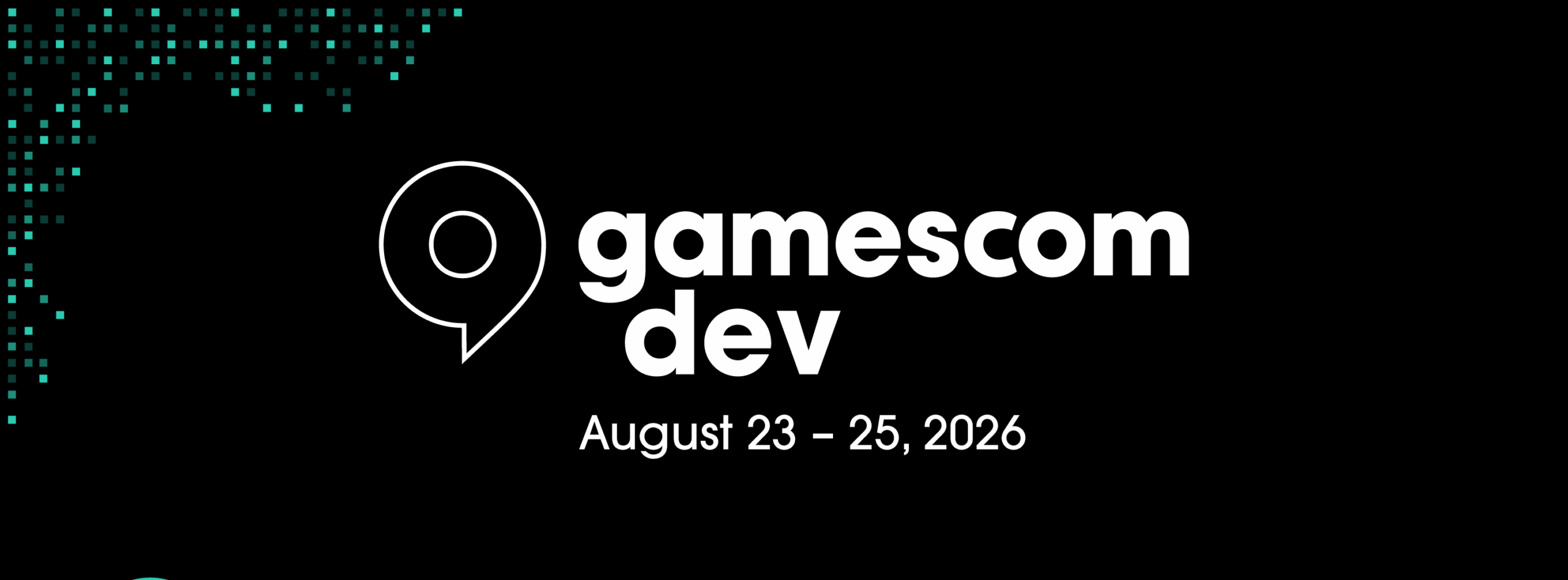 gamescom dev 2026 banner in white text and logo on a black background