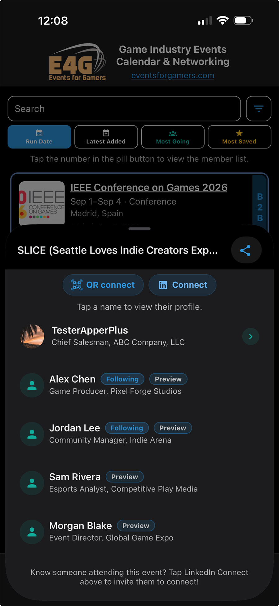 Event attendee list